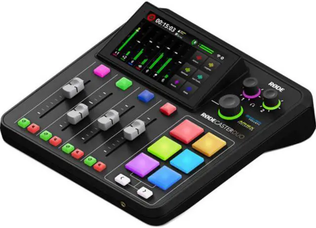 Alt view image 2 of 7 - RODE RODECaster Duo Integrated Audio Production Studio Bundle with Polsen HPC-A30 Studio Monitor Headphones and SanDisk 32GB SDHC Memory Card