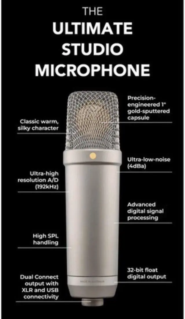 Alt view image 6 of 7 - Rode NT1 (Silver)5th Generation Hybrid Studio Condenser Microphone Bundle with Mic Stand with Fixed Boom