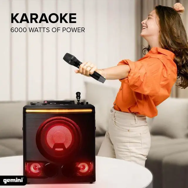 Alt view image 4 of 7 - Gemini Sound GPK-800  2400W Home Karaoke Party Speaker with Bluetooth, USB & FM Radio, Dual Mic Inputs, Multi-Color LED Lighting, and DJ-Style Sound FX for Events and Entertainment