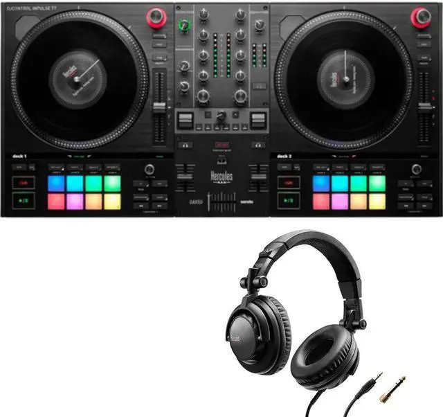 Main image of Hercules DJControl Inpulse T7, 2 Deck Motorized DJ Controller with built in STEMS Control, Serato DJ and DJUCED included Bundle with Hercules HDP DJ45 Closed-Back, Over-Ear DJ Headphones