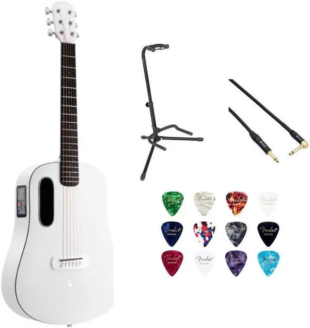 Main image of LAVA ME PLAY 36" with Lite Bag Frost White Bundle with Gator Rok-It Tripod Guitar Stand, Kopul Premium Performance Series Right Angle Cable and Fender Celluloid Guitar Picks Shape Medium 12-Pack