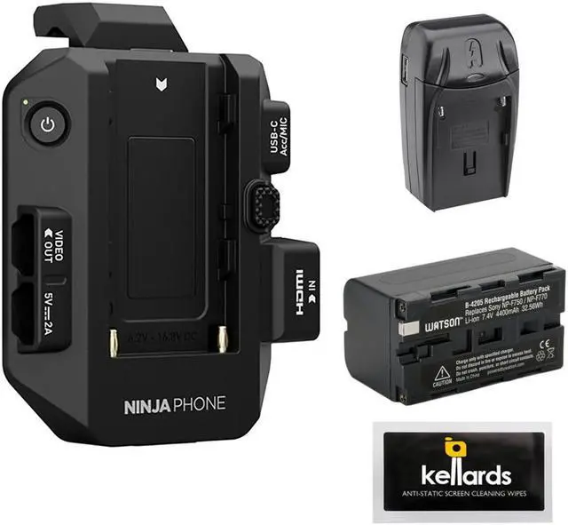Main image of Atomos Ninja Phone Video Co-Processor Bundle with NP-F770 Lithium-Ion Battery Pack, Compact AC/DC Charger & Screen Cleaning Wipes
