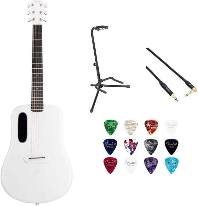 Main image of LAVA ME 4 Carbon 36 with Airflow Bag White Bundle with Rok-It Tripod Guitar Stand, Kopul PREM Performance Series Right Angle Cable and Celluloid Guitar Picks Shape Medium 12-Pack