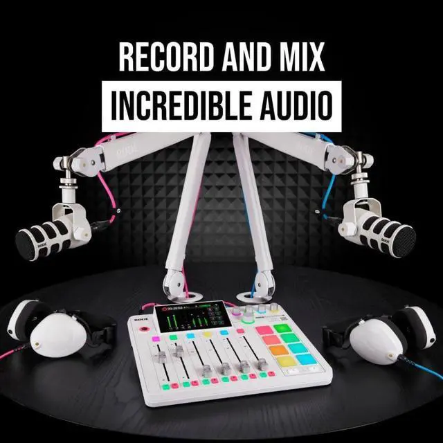 Alt view image 3 of 7 - RØDE RØDECaster Pro II All-in-One Production Solution (White) Bundle with NTH-100 Professional Closed-Back Over-Ear Headphones and PSA1+ Professional Studio Arm