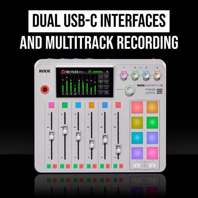 Alt view image 5 of 7 - RØDE RØDECaster Pro II All-in-One Production Solution (White) Bundle with NTH-100 Professional Closed-Back Over-Ear Headphones and PSA1+ Professional Studio Arm