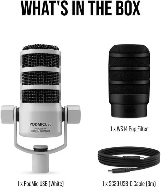 Alt view image 7 of 7 - RODE PodMic USB and XLR Dynamic Broadcast Microphone (White)