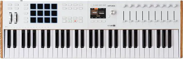 Alt view image 2 of 7 - Arturia KeyLab 61 mk3 Professional MIDI Controller and Software (White) Bundle with Auray FP-P1L Sustain Pedal, Medium Keyboard Dust Cover, and 10' Black Midi cable