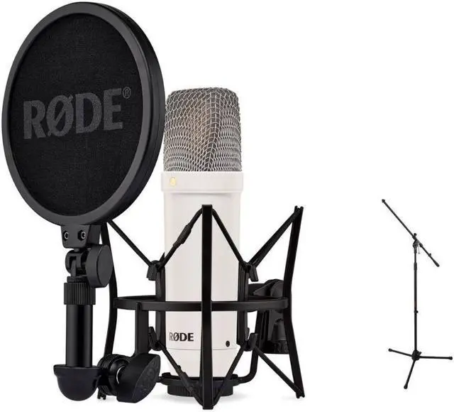 Alt view image 7 of 7 - RODE NT1 Signature Series Large-Diaphragm Condenser Microphone (White) Bundle with Mic Stand with Fixed Boom