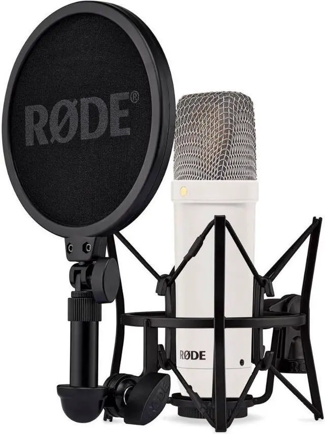 Alt view image 2 of 7 - RODE NT1 Signature Series Large-Diaphragm Condenser Microphone (White) Bundle with Mic Stand with Fixed Boom