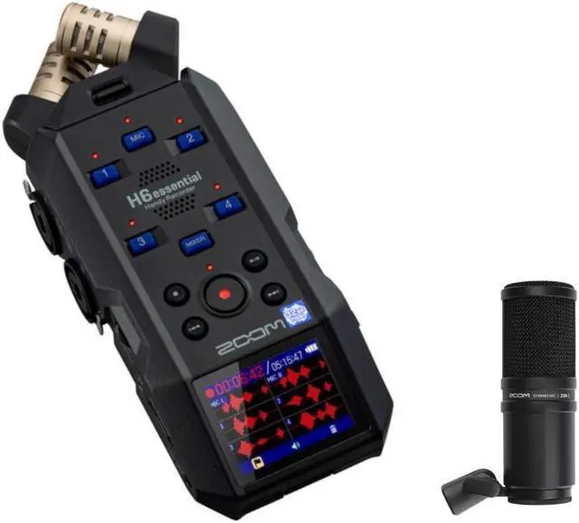 Main image of Zoom H6essential 6-Track 32-Bit Float Portable Audio Recorder, Accessibility, Stereo Microphones, 4 XLR/TRS Combo Inputs, USB Interface, for Musicians, Podcasters Bundle with ZDM-1 Dynamic Microphone