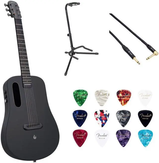 Main image of LAVA ME AIR Carbon 36" with Airflow BagSpace Black Bundle with Classic Celluloid Guitar Pick 351 Shape Medley 12-Pack, Rok-It Tripod Guitar Stand, Kopul Premium 3000 Male Instrument Cable
