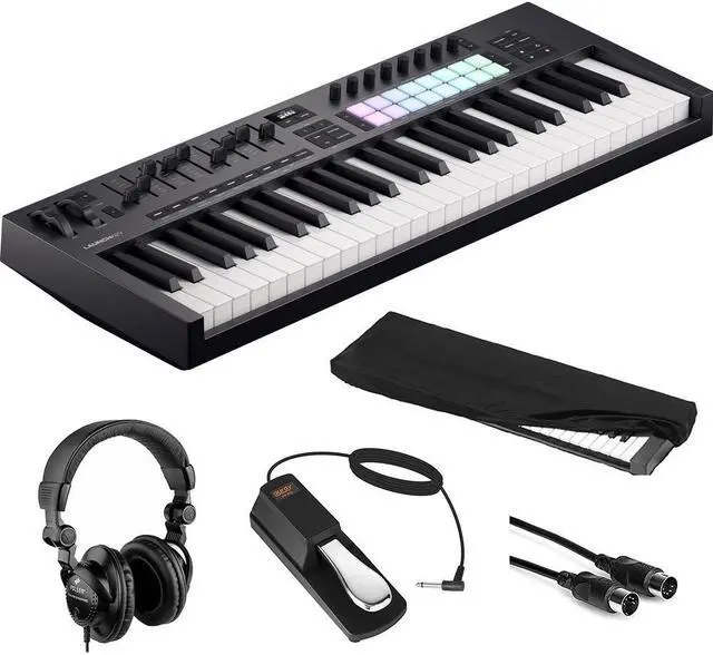 Main image of Novation Launchkey 49 MK4 USB MIDI Keyboard Controller (49 Keys) Bundle with HPC-A30 Studio Monitor Headphones, Universal Piano-Style Sustain Pedal, Keyboard Dust Cover and Midi cable 10' Black