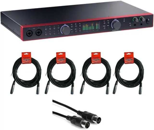 Main image of Focusrite Scarlett 18i20 USB-C Audio/MIDI Interface (4th Generation) Bundle with XLR- XLR Cable (4 Pack), Hosa Mid-310 Black 10 ft. Midi cable (2 Pack)