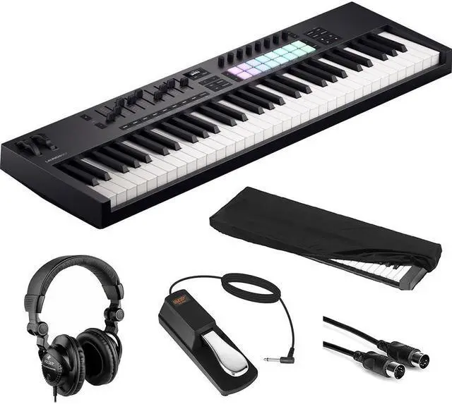 Main image of Novation Launchkey 61 MK4 USB MIDI Keyboard Controller (61 Keys) Bundle with HPC-A30 Studio Monitor Headphones, Universal Piano-Style Sustain Pedal, Keyboard Dust Cover and Midi cable 10' Black