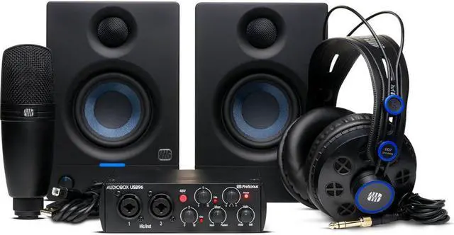 Alt view image 2 of 7 - PreSonus AudioBox USB 96 Recording Bundle with Auray COHH-2 Headphone Holder, PST2 Height Microphone Stand (2 Pack), Pop Filter (2 Pack), PreSonus M7 Microphone, PreSonus HD7 Professional Headphones