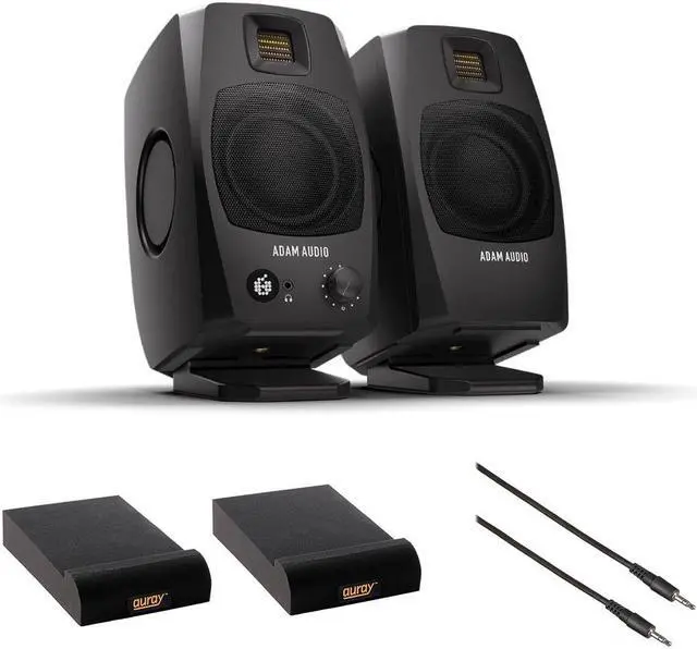 Main image of Adam Audio D3V(Black) Active Desktop Monitoring System Bundle with 2x Auray IP-S Isolation Pad for Studio Monitor and Comprehensive Stereo Mini Male to Stereo Mini Male Cable -6'