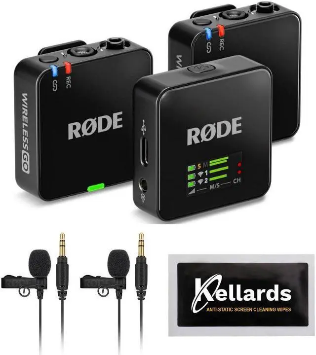 Main image of RODE Wireless GO (Gen 3) 2-Person Compact Digital Wireless Microphone Recorder Black Bundle with Rode Lavalier GO Microphone Systems (2 Pack), Kellards Cleaning Cloth