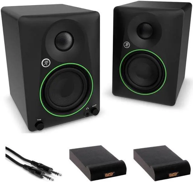 Main image of Mackie CR4.5 Creative Reference Powered 4.5" Studio Monitors Black Bundle with Hosa Stereo 1/4" Male Phone to 1/4" Male Phone TRS Cable 10, Auray IP-S Isolation Pad for Studio Monitor (2-Pack)