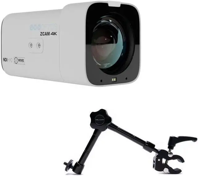 Main image of PTZOptics Studio 4K Camera with 12x Optical Zoom (White) Bundle with Delvcam VGRIP-2 LCD Monitor Multi-Arm Clamp Mount