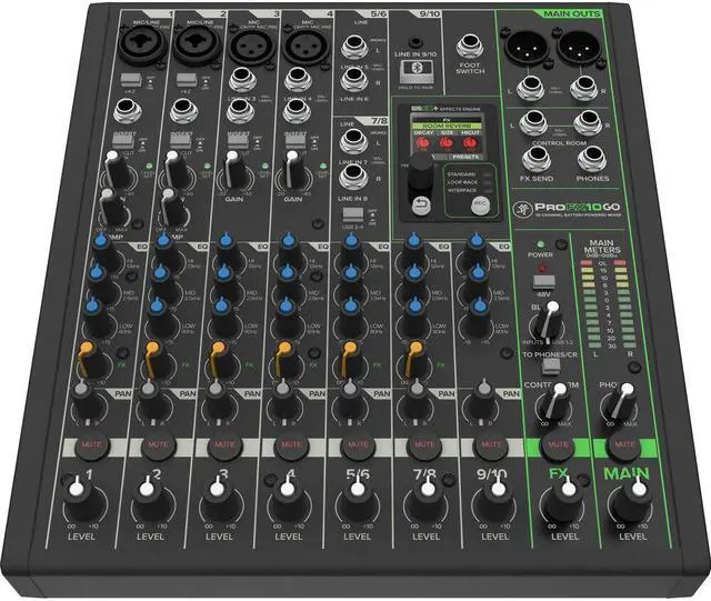 Alt view image 3 of 8 - Mackie ProFX10 GO Battery-Powered 10-Channel Analog Audio Mixer With Bluetooth, USB-C Recording Modes, GigFX+ Effects, Onyx Preamps, EQ, Compression, Up to 8 Hours Battery Life