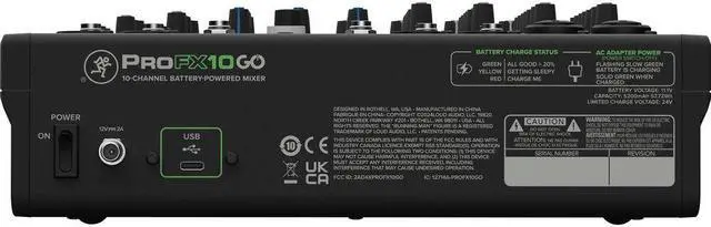 Alt view image 6 of 8 - Mackie ProFX10 GO Battery-Powered 10-Channel Analog Audio Mixer With Bluetooth, USB-C Recording Modes, GigFX+ Effects, Onyx Preamps, EQ, Compression, Up to 8 Hours Battery Life