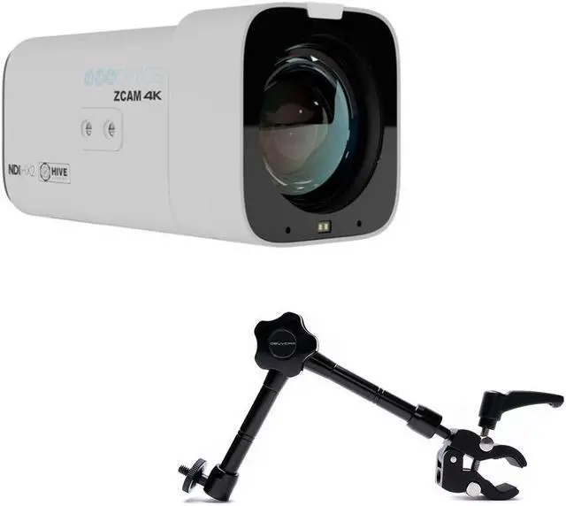 Main image of PTZOptics Studio 4K Camera with 20x Optical Zoom (White) Bundle with Delvcam VGRIP-2 LCD Monitor Multi-Arm Clamp Mount