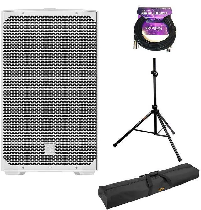 Main image of Electro-Voice EVERSE 12 Weatherized Battery-Powered Loudspeaker with Bluetooth Audio and Control (White) Bundle with 20' XLR Cable, Speaker Stand and Speaker Stand Bag 51"