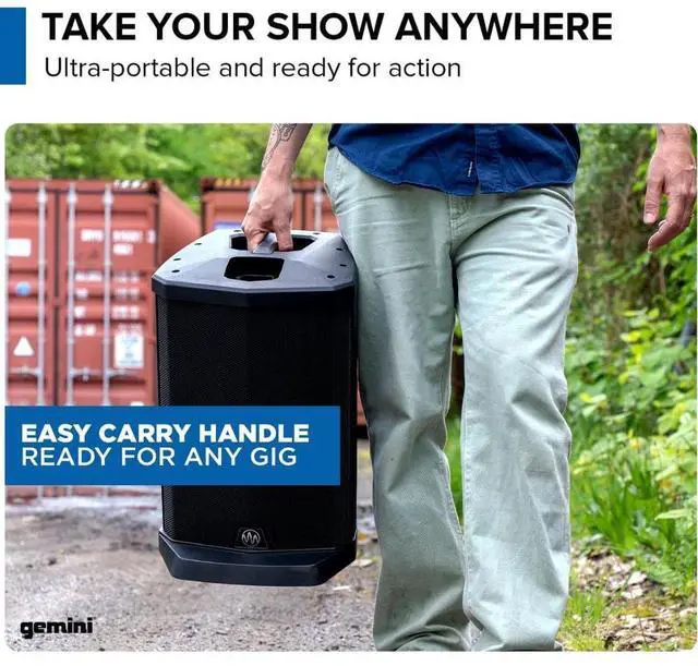 Alt view image 6 of 7 - Gemini Sound WPX-2000TOGO Active Battery-Powered Column Speaker 1000W Bundle with Gemini GMU-M100 Handheld UHF Wireless Microphone System with Plug-In Receiver (512 to 541.7 MHz)
