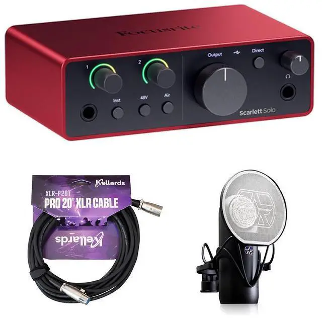 Main image of Focusrite Scarlett Solo USB-C Audio Interface (4th Gen) Bundle with Aston Microphones Element Microphone KIT and Kellards XLR-P20T Pro 20 ft XLR Microphone Cable, XLR Male to Female Cable 3-Pin