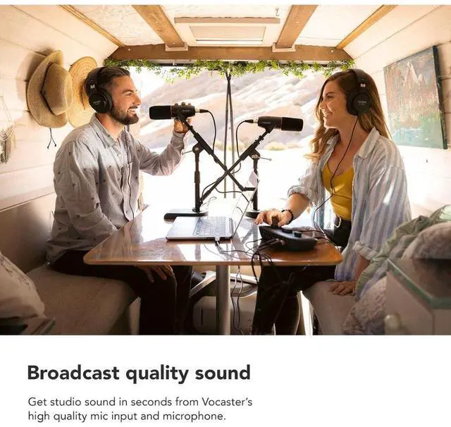Alt view image 7 of 20 - Focusrite Vocaster Two Studio — Podcasting Interface for Recording Host & Guest, with Professional Quality Vocaster DM14v Dynamic Microphone & HP60v Headphones. Two Mic Inputs & Two Headphone Outputs