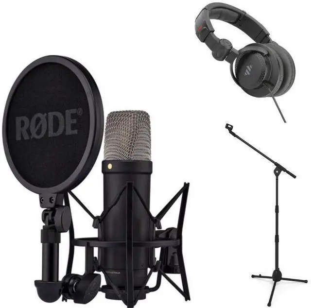 Main image of Rode NT1(Black) 5th Generation Hybrid Studio Condenser Microphone Bundle with Kellards PST2 Adjustable Height Microphone Stand with Boom, Polsen HPC-A30 Closed-Back Studio Monitor Headphones