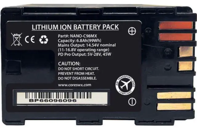 Alt view image 3 of 6 - Core SWX NANO-C98MX HDV Battery with Ring LED Gauge (98Wh, Canon BP-A)