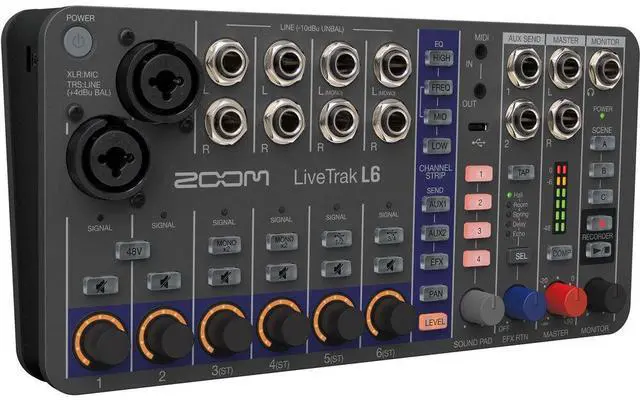 Alt view image 2 of 7 - Zoom LiveTrak L6 Digital Mixer/Recorder Battery Powered Bundle with Polsen HPC-A30 Closed-Back Studio Monitor Headphones, XLR- XLR Cable, Varta High-Energy 1.5V AA LR6 Alkaline Battery (4-Pack)