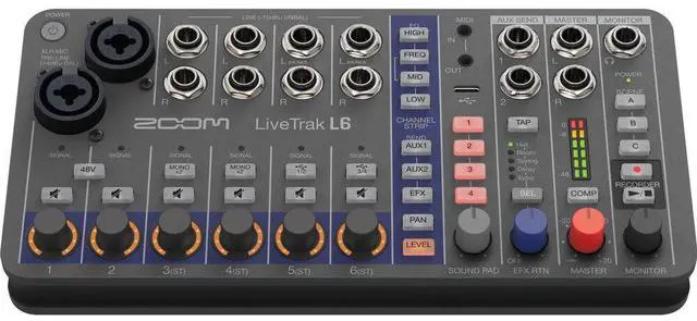 Alt view image 4 of 7 - Zoom LiveTrak L6 Digital Mixer/Recorder Battery Powered Bundle with Polsen HPC-A30 Closed-Back Studio Monitor Headphones, XLR- XLR Cable, Varta High-Energy 1.5V AA LR6 Alkaline Battery (4-Pack)