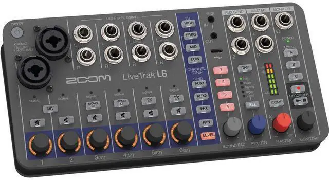Alt view image 3 of 7 - Zoom LiveTrak L6 Digital Mixer/Recorder Battery Powered Bundle with Polsen HPC-A30 Closed-Back Studio Monitor Headphones, XLR- XLR Cable, Varta High-Energy 1.5V AA LR6 Alkaline Battery (4-Pack)