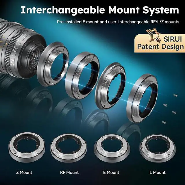 Alt view image 3 of 7 - SIRUI VP-1 Vision Prime 1 T1.4 Full Frame Cine Lens, 24mm Manual Focus Cinema Lens with Pre-Installed E Mount, Interchangeable RF/Z/L Mounts (Metal Gray)