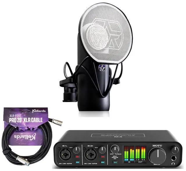 Main image of Motu M4 4x4 USB Audio Interface with Studio Quality Sound Bundle with Aston Microphones Element Microphone Bundle, Kellards XLR-P20T Pro 20 ft XLR Microphone Cable
