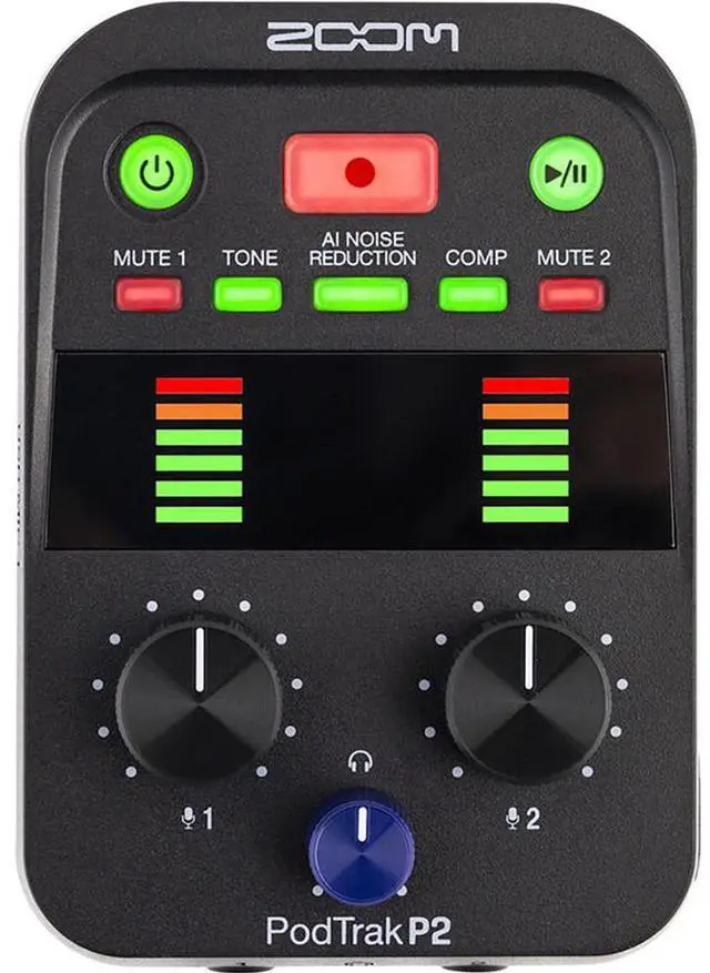 Alt view image 3 of 7 - Zoom PodTrak P2 Dual USB Mic Recorder for Podcasters Bundle with ZUM-2 Podcast Mic Pack with ZUM-2 Mic, Headphones, Desktop Stand, Cable & Windscreen and Anti-Static Screen Cleaning Wipes (5-Pack)