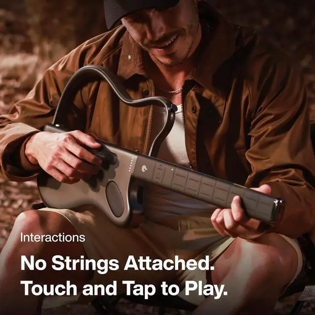 Alt view image 4 of 7 - LAVA GENIE Stringless Guitar with Travel Case Black Bundle with Rok-It Tripod Guitar Stand, Goby Labs Microphone Sanitizer