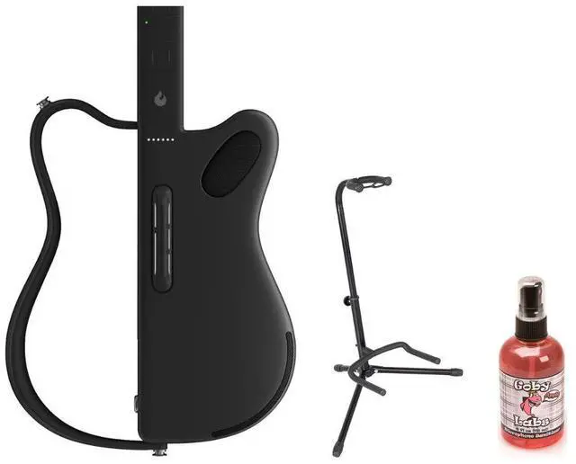Main image of LAVA GENIE Stringless Guitar with Travel Case Black Bundle with Rok-It Tripod Guitar Stand, Goby Labs Microphone Sanitizer