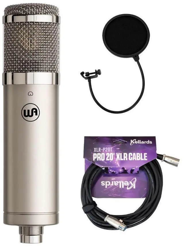 Main image of Warm Audio WA-47jr SE Large-Diaphragm Condenser Microphone (Nickel) Bundle with Kellards XLR-P20T Pro 20 ft XLR Microphone Cable, Pop Filter