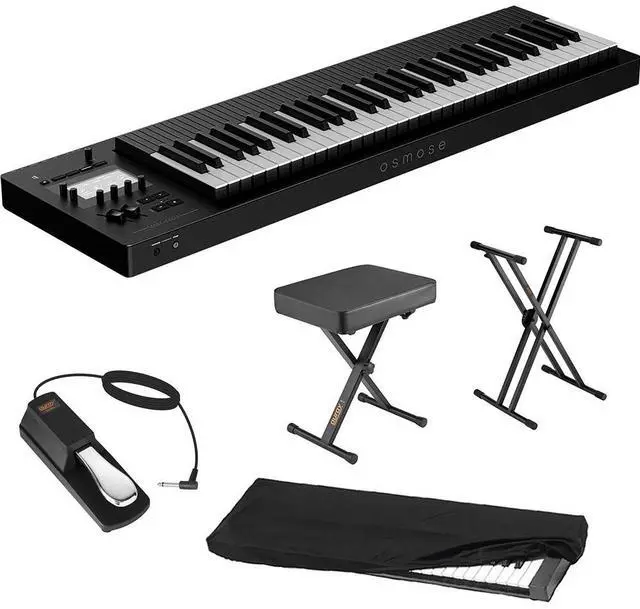 Main image of EXPRESSIVE E Osmose 61-Key Synthesizer and MPE Controller Bundle with Auray KSCL-2X Double-X Keyboard Stand, Auray PBS-17 X-Style Piano Bench, Auray FP-P1L Sustain Pedal and Kaces KKC-MD Dust Cover