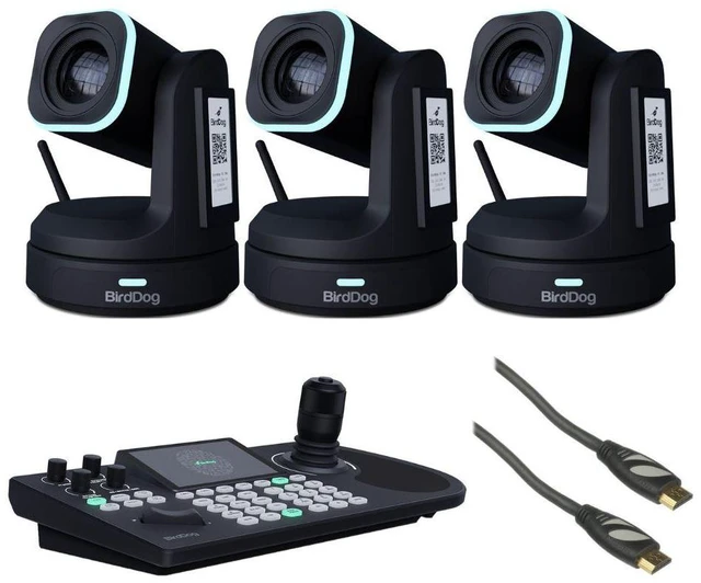 Main image of BirdDog X1 PTZ Camera with 30x Optical Zoom (Black) (3 Pack) Bundle with BirdDog KBD PTZ Controller with Integrated Screen, Pearstone Standard Series HDMI to HDMI High-Speed Ethernet Cable - Black, 6'