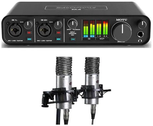 Main image of Motu M4 4x4 USB Audio Interface Bundle + Aston Spirit Stereo Pair - Recording Kit for Home Studio, Podcasting & Vocal Recording