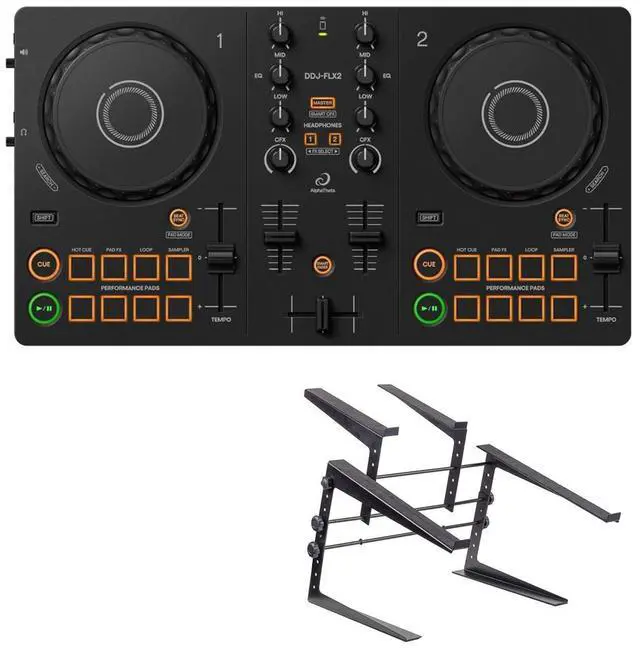 Main image of Pioneer DJ AlphaTheta DDJ-FLX2 DJ Controller for rekordbox, Serato DJ Lite, and djay Bundle with Headliner Covina DJ Controller Stand