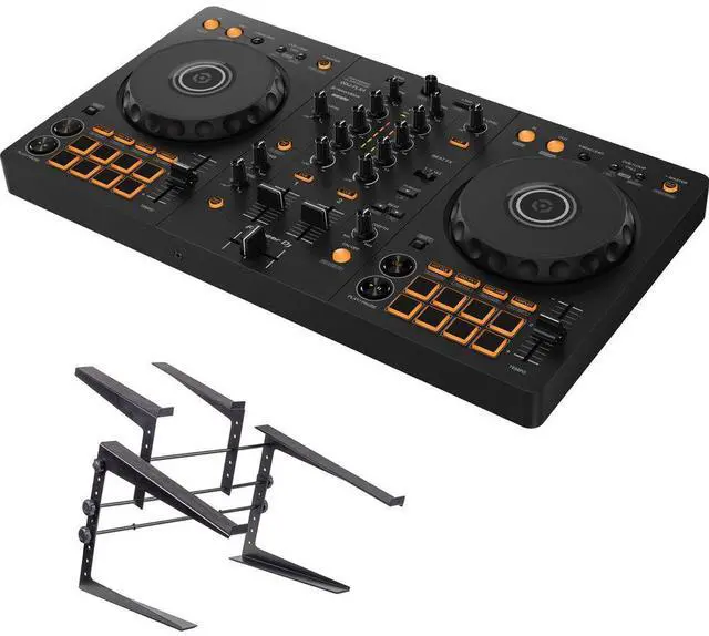 Main image of Pioneer DJ DDJ-FLX4 Portable 2-Channel rekordbox DJ and Serato Controller (Graphite) Bundle with Headliner Covina DJ Controller Stand