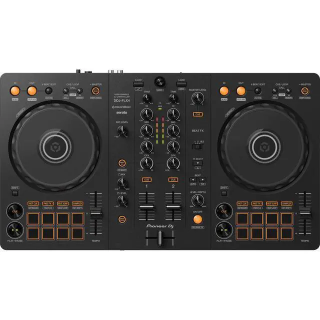 Alt view image 4 of 7 - Pioneer DJ DDJ-FLX4 Portable 2-Channel rekordbox DJ and Serato Controller (Graphite) Bundle with Headliner Covina DJ Controller Stand