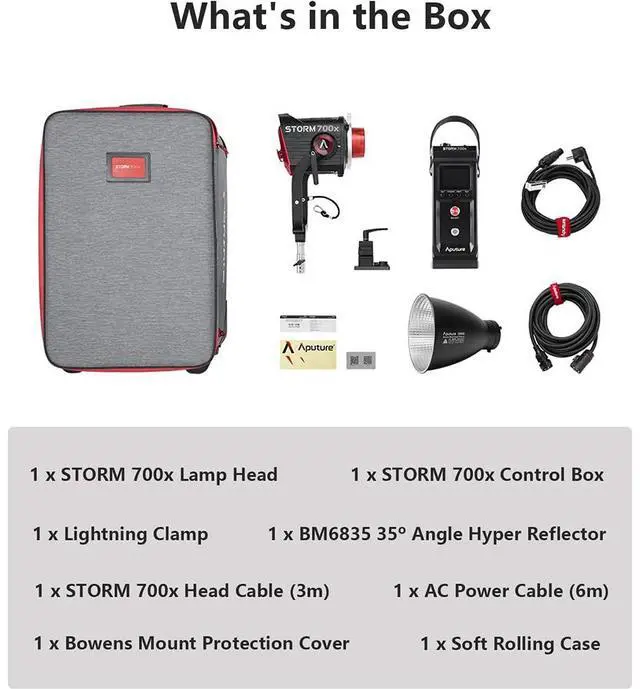 Alt view image 7 of 7 - Aputure Storm 700x Video Light,700W Compact COB Light DMX/APP Control 0.1-100% Stepless Dimming CRI/TLCI 95+ CCT 2,500K-10,000K IP65 for Studio Photography,Film,YouTube,Key Light (Storm 700x)