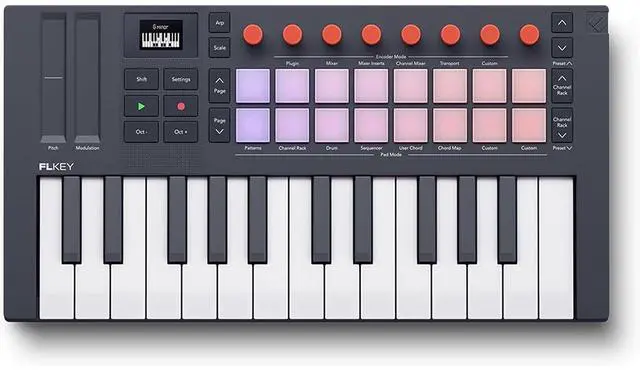 Main image of Novation FLkey 2 Mini 25 25-Mini-Key MIDI Controller Keyboard for FL Studio Beginners. Make Beats with USB, Pitch & Mod Strips, 16 Drum Pads, and Arpeggiator Inc. 6 Months of FL Studio