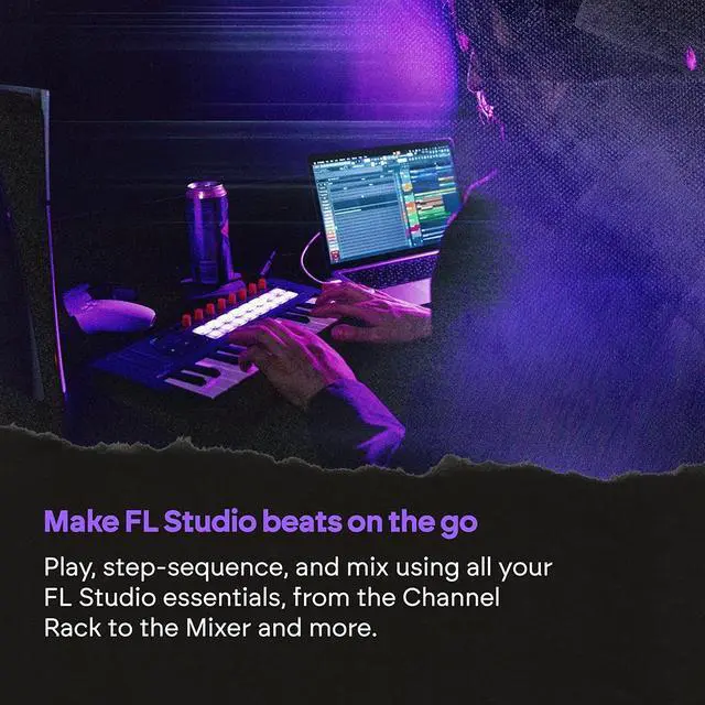 Alt view image 5 of 7 - Novation FLkey 2 Mini 25 25-Mini-Key MIDI Controller Keyboard for FL Studio Beginners. Make Beats with USB, Pitch & Mod Strips, 16 Drum Pads, and Arpeggiator Inc. 6 Months of FL Studio